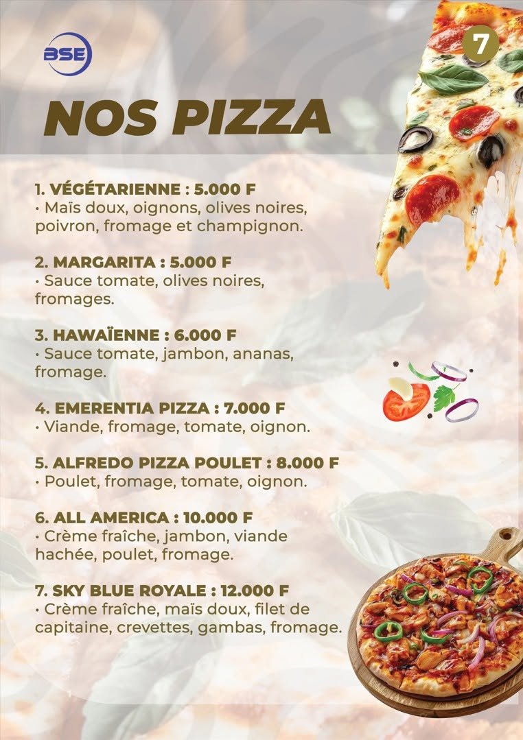 Carte des pizzas