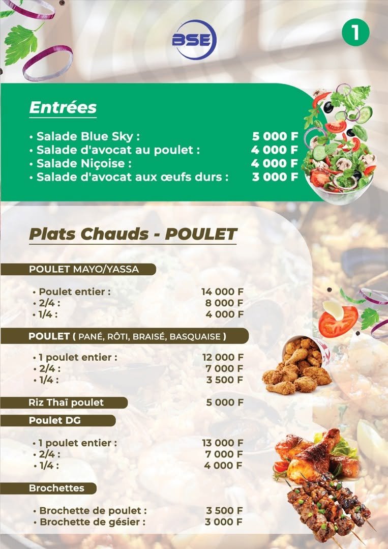Entrées et plats de poulet